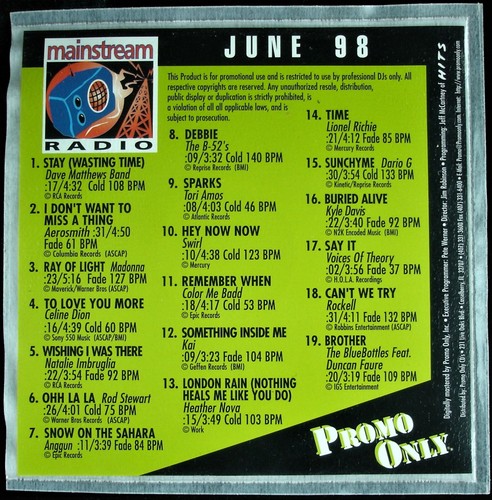 PROMO ONLY "MAINSTREAM RADIO JUNE 1998" DJ PROMO CD COMPILATION AEROSMITH *NEW* - Picture 2 of 3