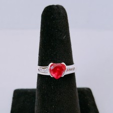 New 925 simulate Silver Ruby Red Heart Design Wedding Engagement Ring R1224Red 9