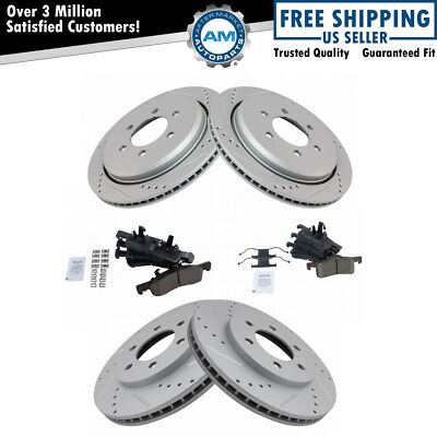 Front Rear Posi Ceramic Brake Pad Performance Drilled Slotted Rotor Kit