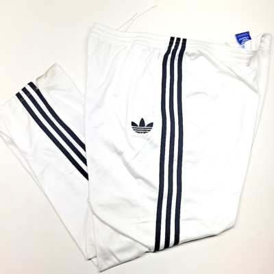 Vintage Adidas Track Pants White Black Trefoil Logo Ankle-Zip Warm