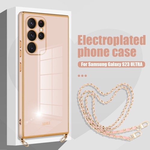 Plating TPU Case For Samsung S23 S24 Ultra S22 S21FE A54 A14 Lanyard Chain Cover - Picture 16 of 19
