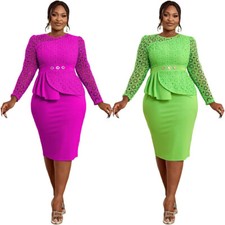 AOMEI Women's Lace Hollow Out Floral Peplum Work Midi Pencil Dress Long Church