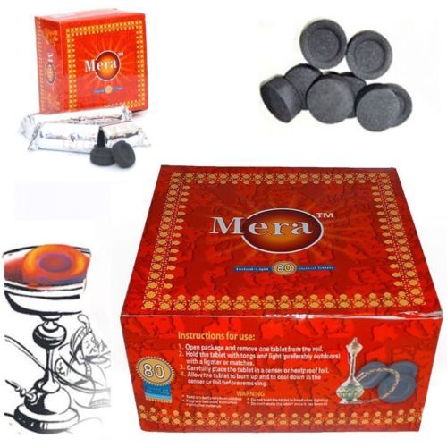 MERA CHARCOAL 1 BOX = 80 DISC SHISHA HOOKAH SHEESHA COAL NARGILA