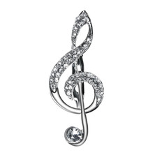 Notenschl&uuml;ssel Brosche Pin Musik Note silber-farbig Strass Anstecknadel