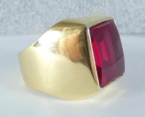 Heavy Soviet Solid 14ct Yellow Gold Ruby Signet Cocktail Ring 11 V 64 13.77gm - Picture 6 of 13