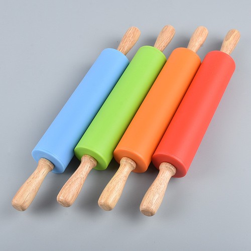 12" Wood Rod Rolling Pin Wooden Handle Silicone Pressure Roller Baking Essential - Picture 4 of 13
