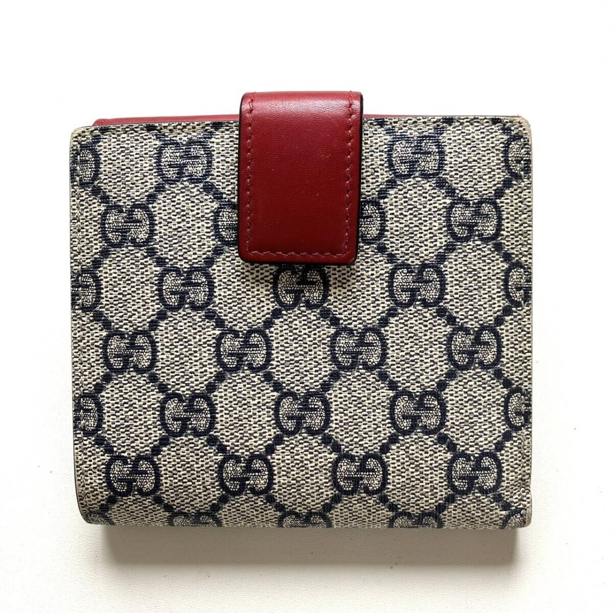 GUCCI Authentic Leather Bifold Wallet GG Supreme Webbing Line  