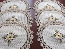 6 PCS 12" x 18" ovel  Crochet Lace Doily COLOR BEIGE  100 % COTTON 