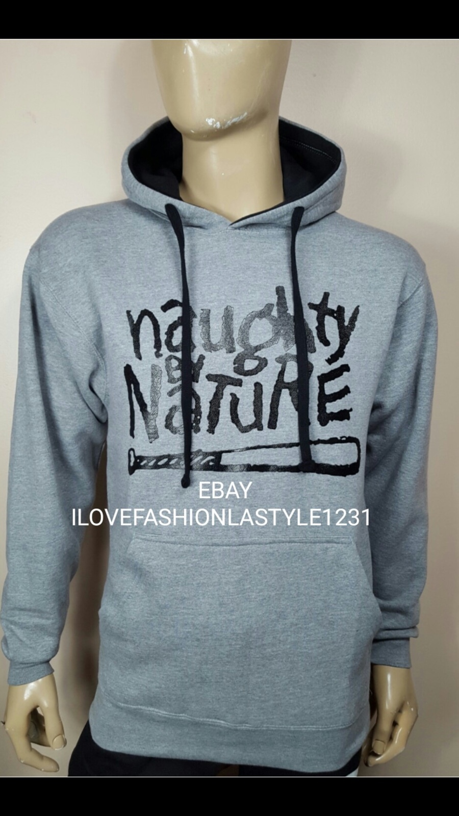 FILA FELPA CON CAPPUCCIO NAUGHTY BY NATURE GRIGIA PULLOVER RUN DMC NWA 2PAC EAST COAST ROW PAC