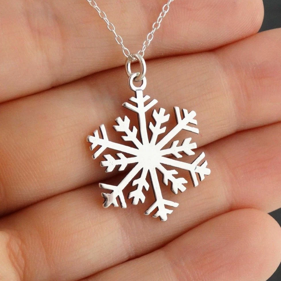 Snowflake Necklace 925 Sterling Silver Pendant Winter Snow