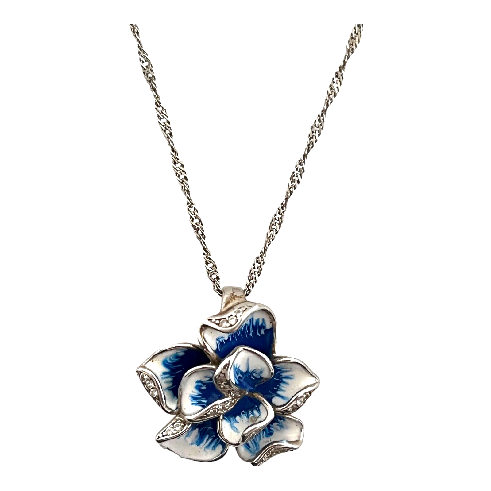 Signed Necklace Sterling Silver Enamel Flower Signed FZN 925 12A eBay