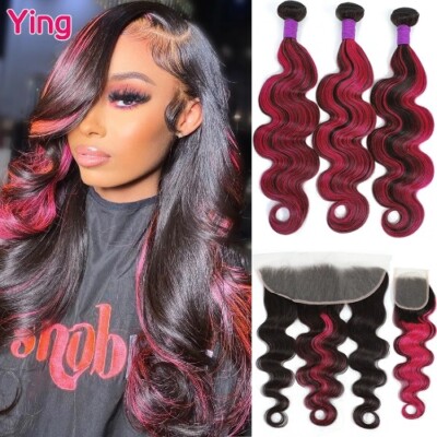 Highlight Pink BodyWave 3Bundles With 4x4 ClosureBundles With Frontal Remy Hair 