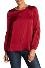 Bobeau 164061 Women's Bubble Sleeve Satin Ruby Red Top Size X-Small