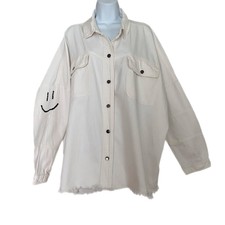 Elan Women's Dolly White Denim Snap Buttons Happy Face Back Shacket Size Xl