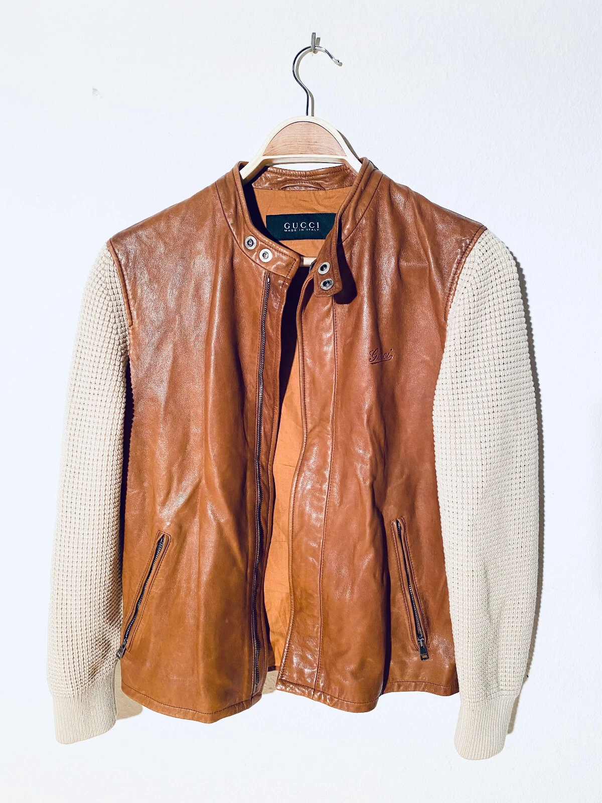 Giacca di pelle originale Gucci uomo taglia 44 M camicetta in pelle