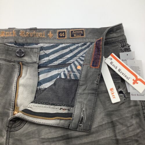Rock Revival Mens Armory Biker Distressed Jeans Black Size 44 NWT - Picture 7 of 12