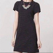 Anthropologie Maeve Black Polka Dot Mini Shift Dress XS