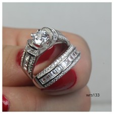 2.68 CT CZ 925 Sterling Silver 925 Engagement Ring Wedding Ring Set 8gm