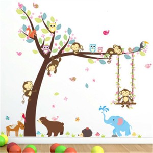 Forest Animal Tree Wall Stickers For Kids Room Monkey Bear Jungle Wild Children Ebay