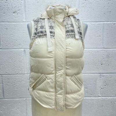 HUDSON & ROSE CREMEFARBENE GEFÜTTERTE WESTE GRÖSSE UK 8 SCHNEEFLOCKENJACKE MIT KAPUZE WATTIERT