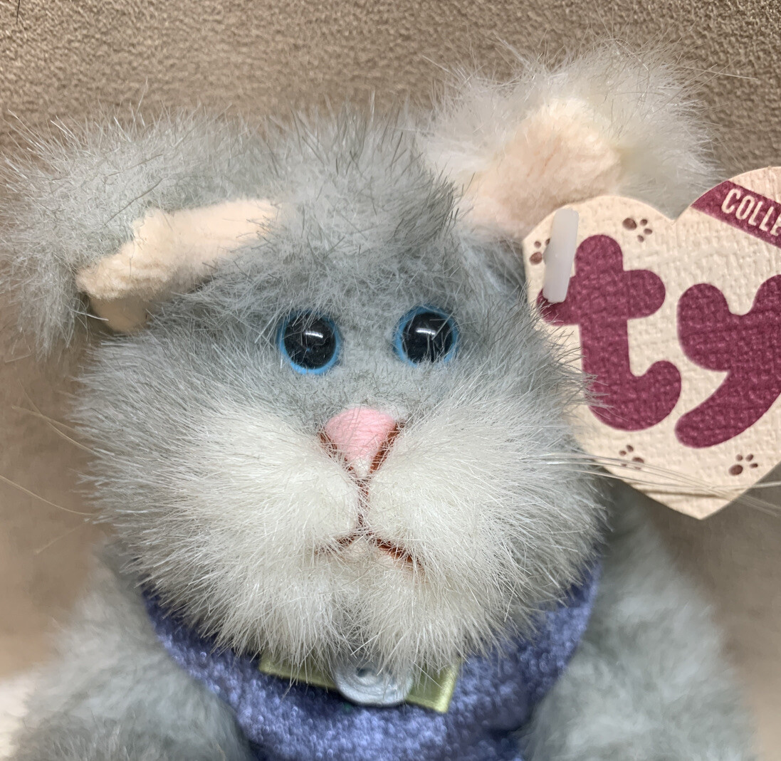 TY COLLECTABLE STUFFED GRAY CAT " WHISKERS " WITH TAG ATTACHED eBay
