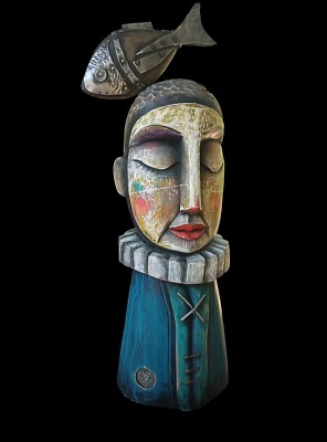 Escultura Madera/ Metal  By Carlos Cesar T:Serie Silencio 47 Cm Unique piece.
