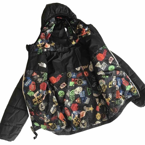 TNF The North Face Boys Reversible Hooded Perrito Jacket Size 5 Black AOP Puffer - Picture 3 of 14