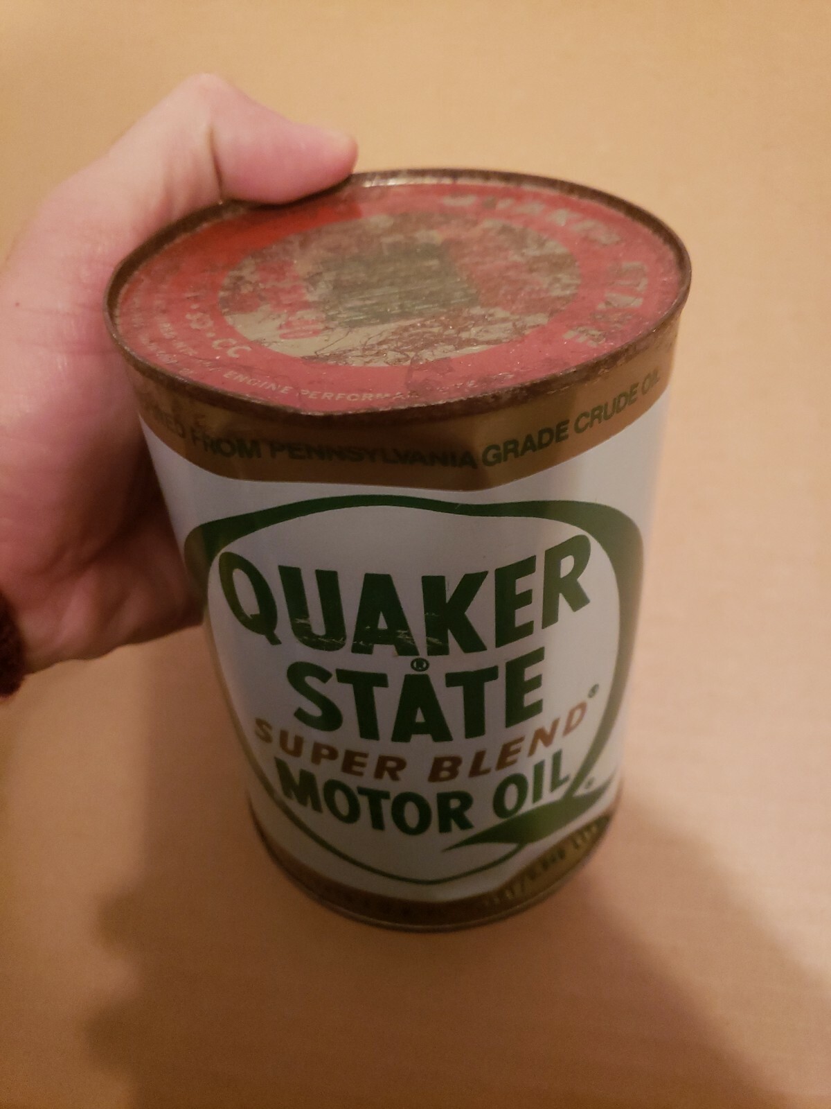 Vintage "Quaker State Super Blend Motor Oil" Metal Cans Full Quart 1960