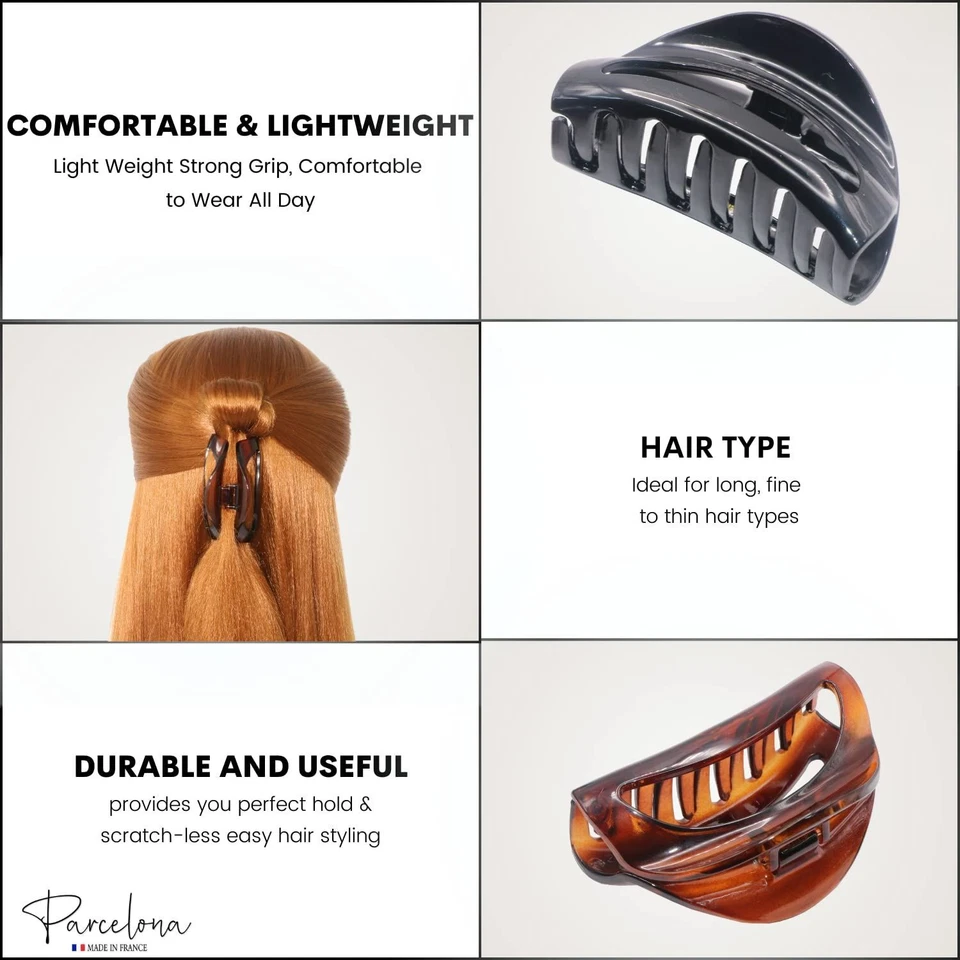 Garras de pelo pequeñas de celuloide con cáscara N negra recortada media luna francesa de Barcelona (2 piezas) Foto 2 de 4