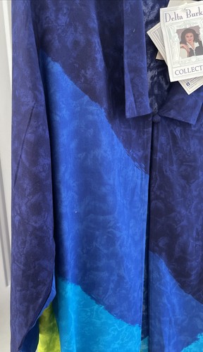 Vintage Delta Burke Colorful Blue Long 100% Rayon Robe Size 1X New With Tags - Picture 7 of 12