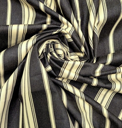 Ralph Lauren "Waterline" Black/French Vanilla Creme Striped Cotton Fabric- 5 YDS - Picture 5 of 5