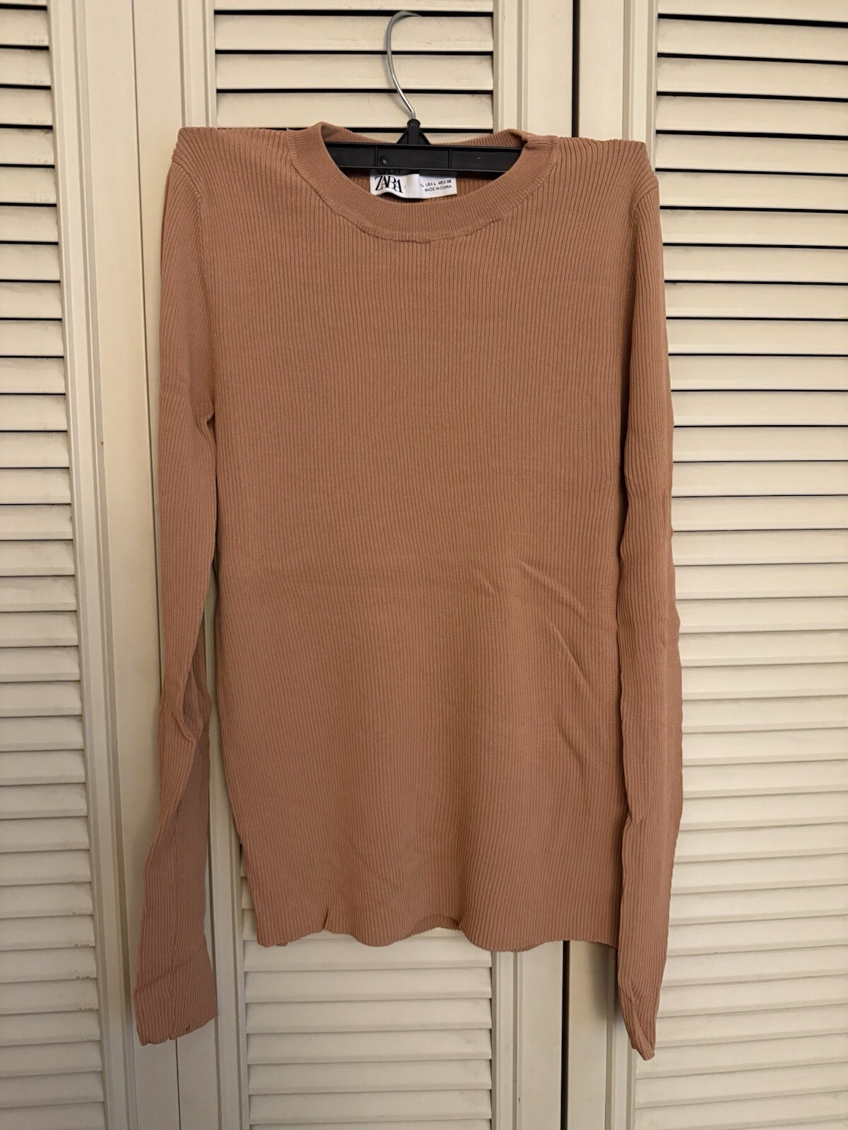 Zara Women's Knit Ribbed Pullover Crew Neck Sweater Caramel Sz Large