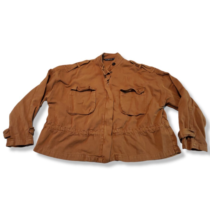 Zara Basic Jacket Size Medium Brown Denim Utility… - image 1