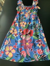 New Sugarlips Bright Tropical New Midi Dress L Sundress, Ruching Back Bodice
