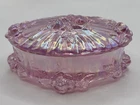 Vintage Fenton Cabbage Rose Pink Iridescent Trinket Box with Lid