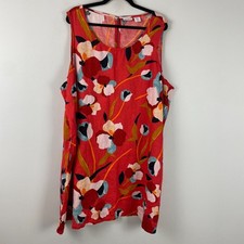 Sigrid Olsen 100% Linen Shift Dress Womens 3X Red Floral Sleeveless Scoop Neck