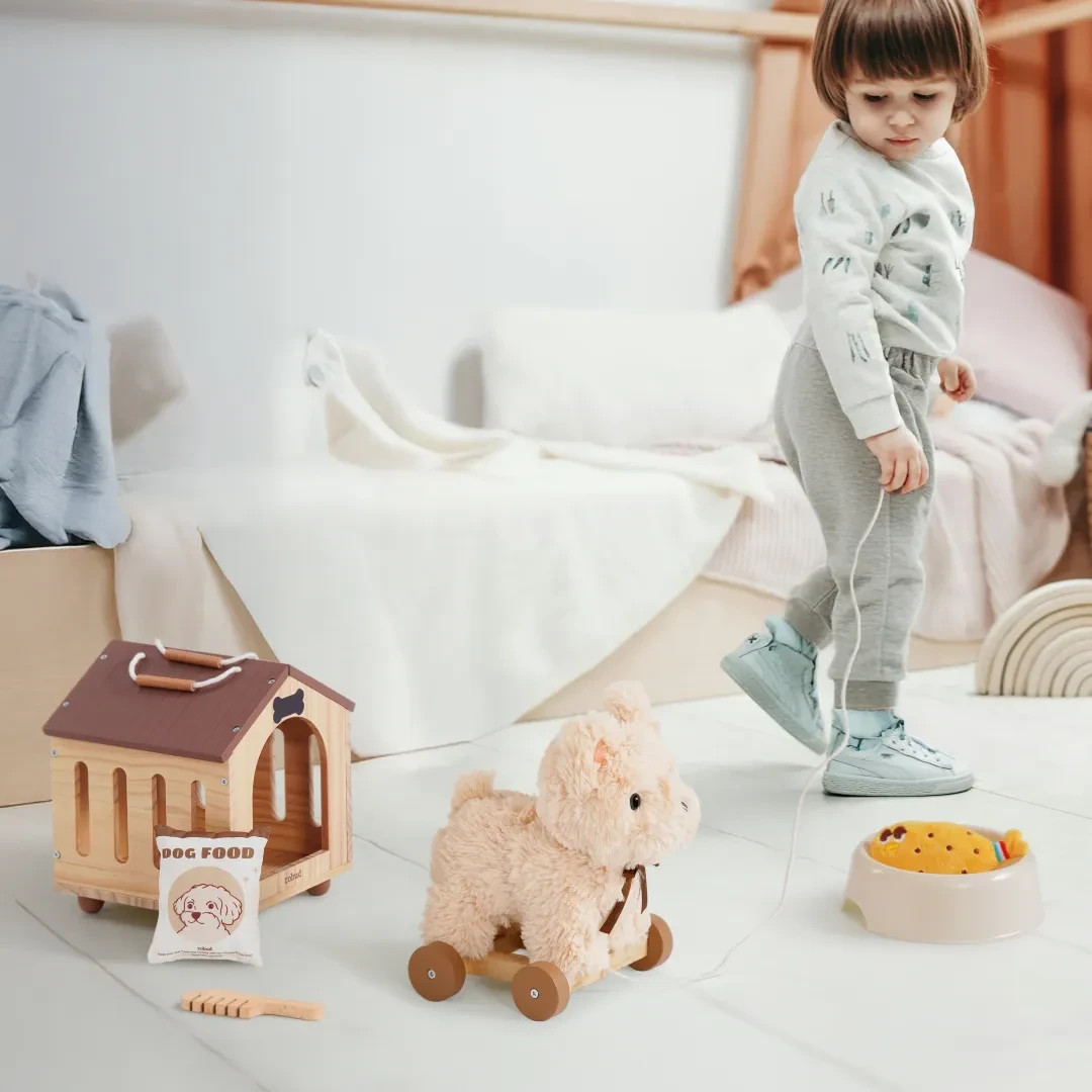 Robud Pull Dog Toy for Toddlers Wooden Pretend Play Toy Set Boys & Girls Gift