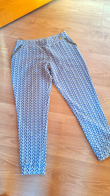 Rich & Royal Damen Hose blau/weiß geometrisch Glitzer Knöchellänge Gr. M