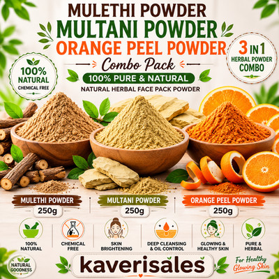 Mulethi ,Multani Mitti  & Orange Peel Powder Combo 100% Natural Face Pack 250g