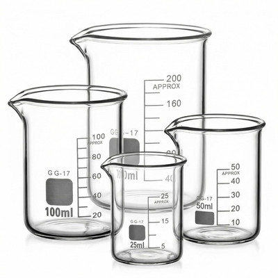   Glas Becherglas 25Ml 50Ml 100Ml 200Ml, 4Er Set Abgestufter Messbecher Für Labo