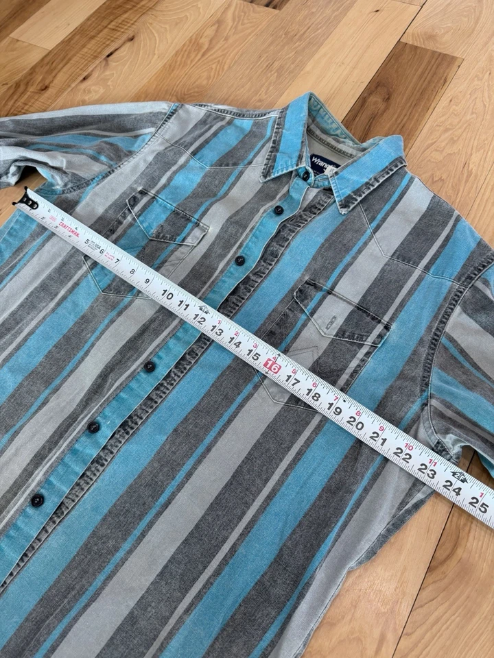 Vintage Wrangler Brushpopper Button Up Men Shirt 16 1/2 - 34 XLong Tails Striped - Image 3 of 4