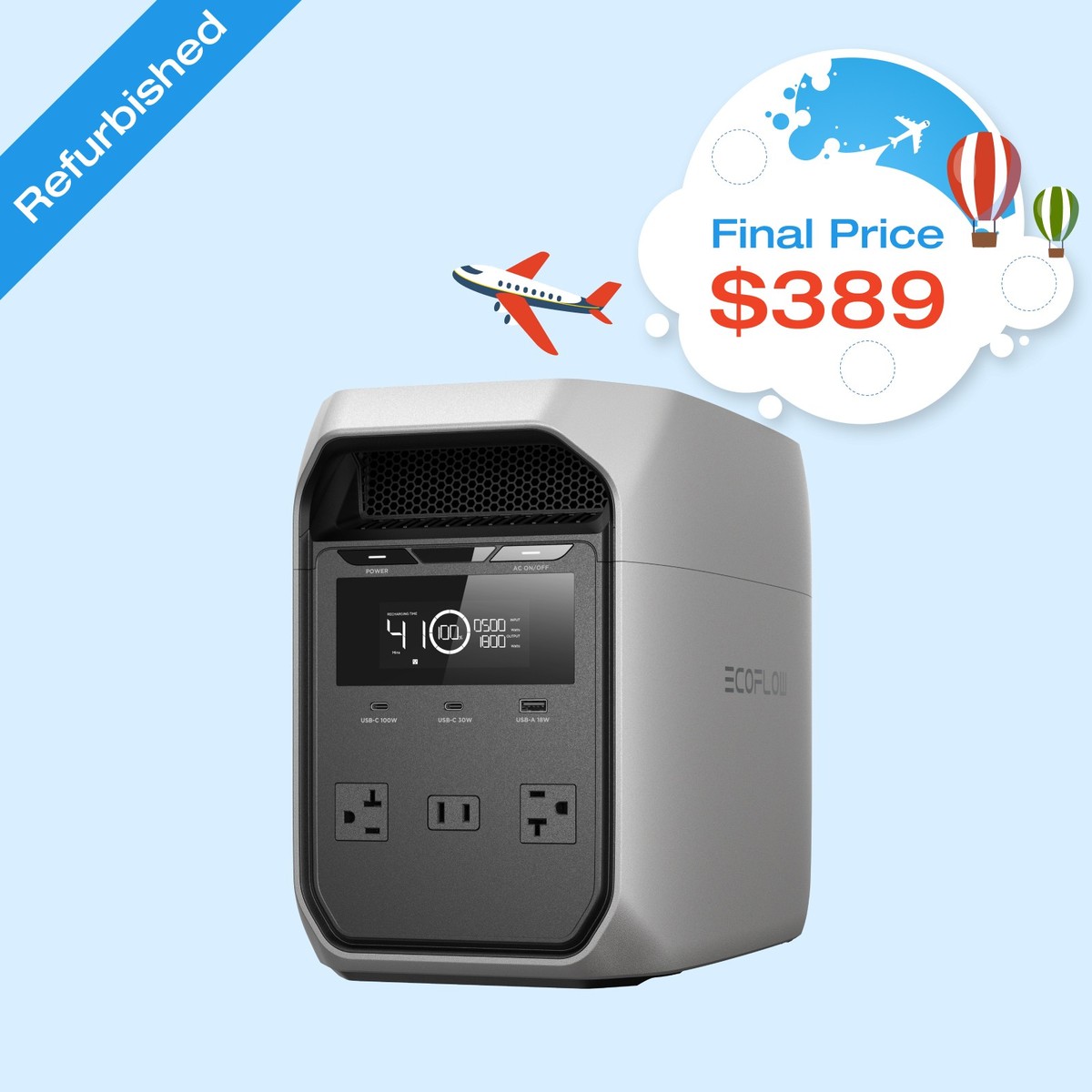 EcoFlow 1024Wh 1800W DELTA 3 Classic LiFePO4 PPortable Power