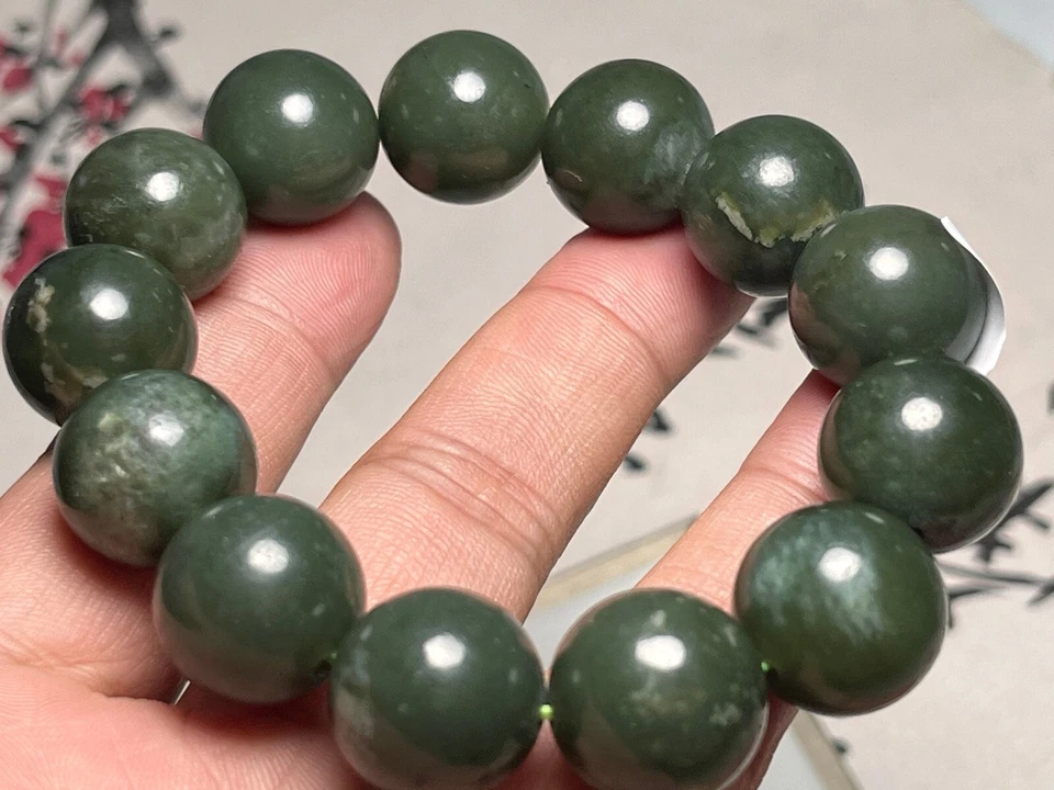 Certified natural Hotan Jade 16mm round bead bracelet lucky Nephrite 凤凰玉 2228 — 第 3/4 张图片