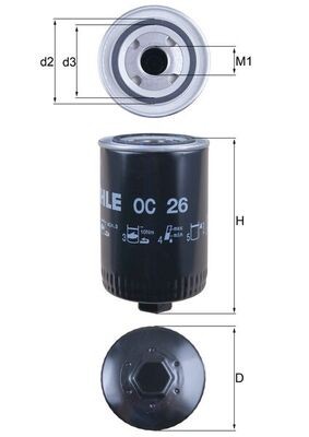 MAHLE OC 26 Oil Filter for AGRALE,BMC,DAF,DEUTZ-FAHR,FENDT,FORD,IRISBUS,IVECO,JO