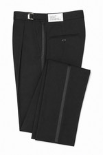 New Men's Black Wool Tuxedo Pants Single Pleat Front Short Rise 27-29" Waist