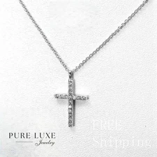 Women's 925 Sterling-Silver.CROSS CZ Pendant.16"-17"-18" Chain Necklace,,Box