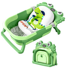 Collapsible Baby Bathtub with Thermometer Soft Cushion Foldable 0-36M DarkGreen