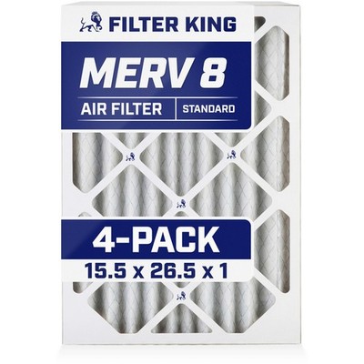 Filter King 15.5x26.5x1 Air Filter 4-PACK MERV 8 Actual Size 15.5 x 26.5 x .75''