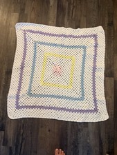 Handmade Crochet Baby Afghan Throw Blanket Pastel Granny Square 32 x 32 New
