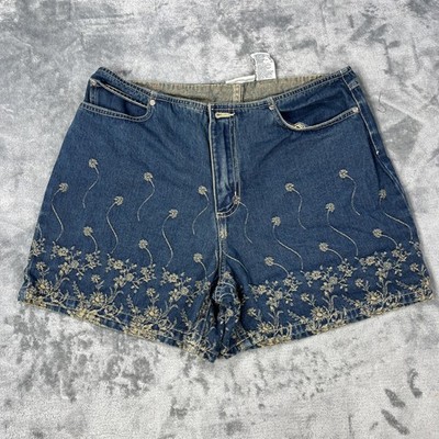 Faded Glory Women 12 Denim Shorts Floral Embroidered Boho Cottagecore Y2K Summer